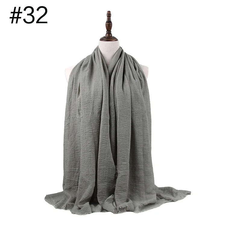 Измельченный хлопок однотонный шарф платок для защиты от солнца мусульманский хиджаб тюрбан Femme одежда поставка через оптовика - Цвет: 32