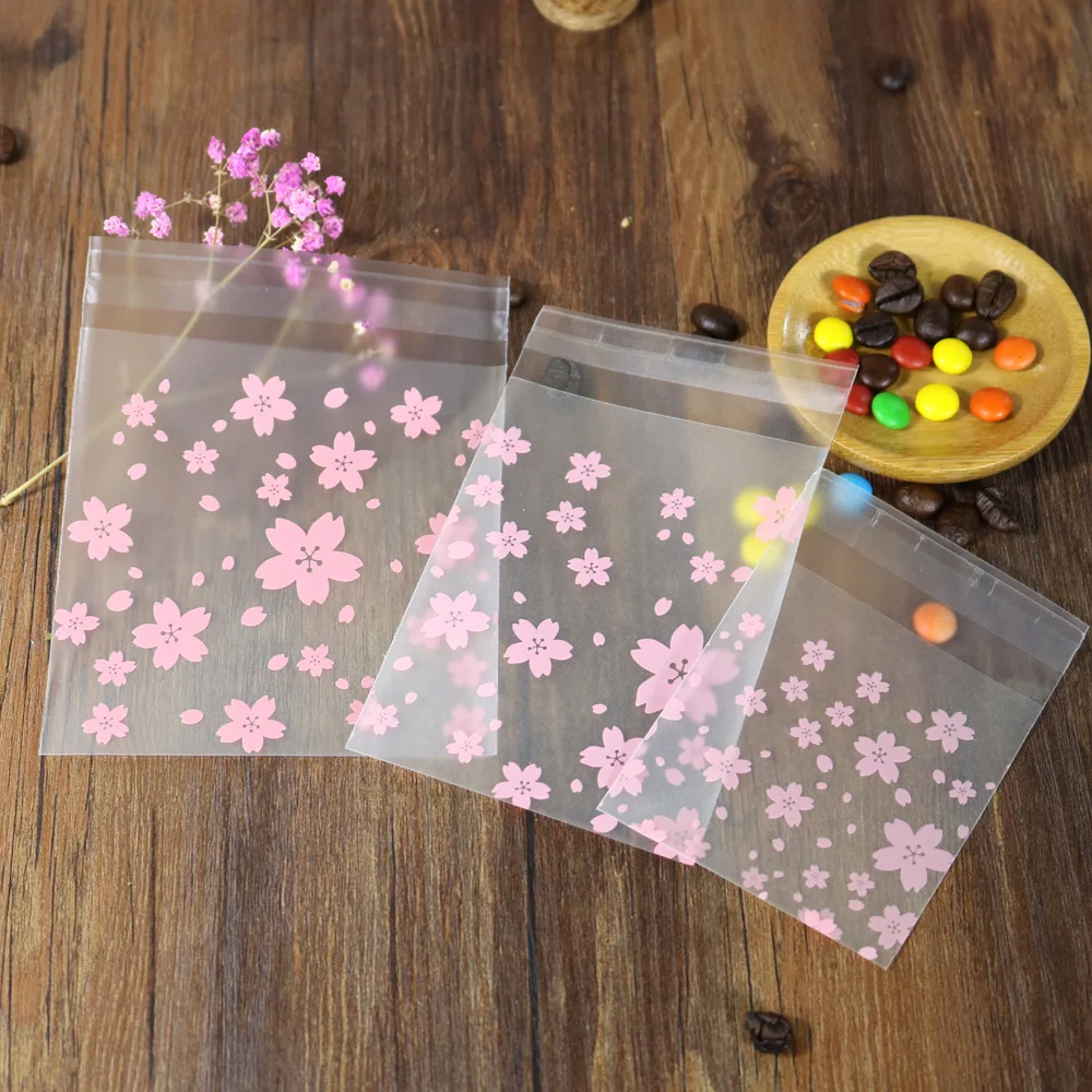 X10/20pcs Self Adhesive W/O Sakura Cookie Bag Plastic Cellophane Candy Gift 