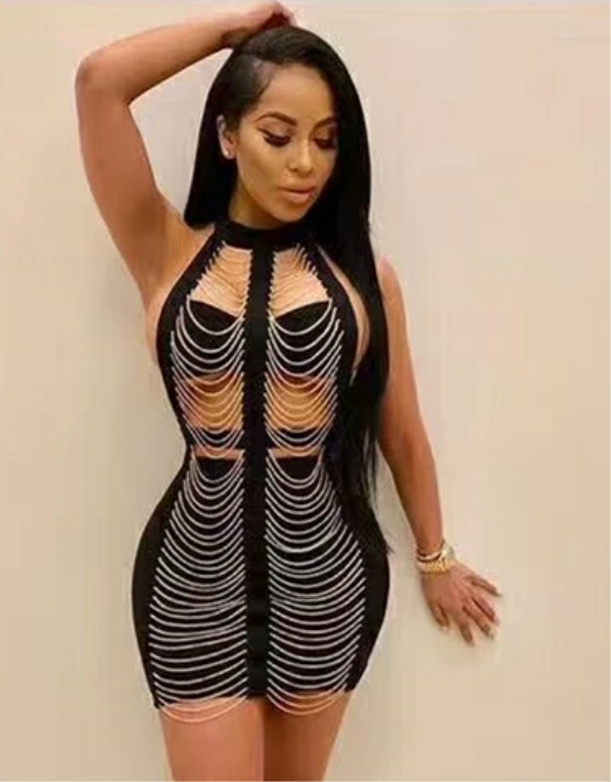 

2018 New black white Women dress Hollow Out fashion O-Neck Off the Shoulder vestidos Celebrity evening party Bandage dress