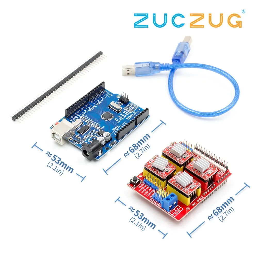 Cnc щит v3 гравировальный станок 3d принтер+ 4 шт. A4988 Драйвер Плата расширения UNO R3 с USB кабелем