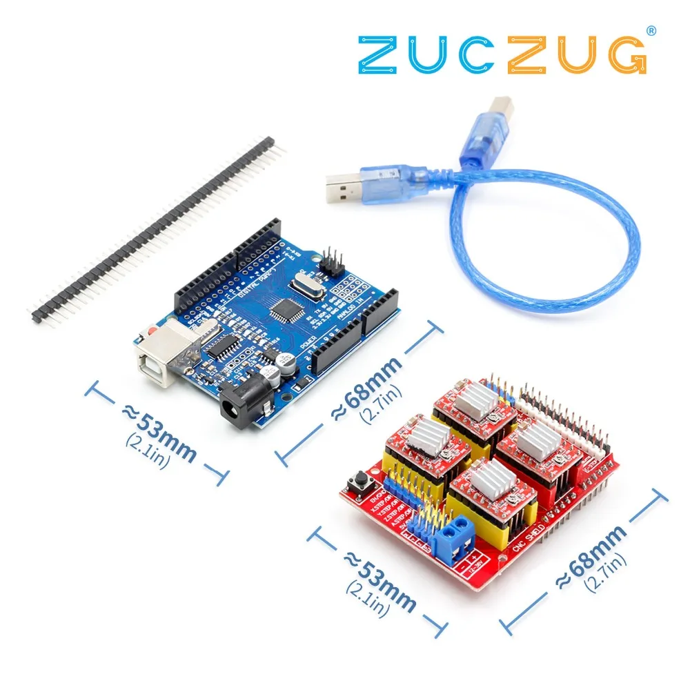 cnc shield v3 engraving machine 3D Printer+ 4pcs A4988 driver expansion board UNO R3 with USB cable