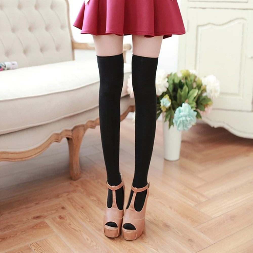 Buy Sexy Girl Long Cotton Socks Warm Solid Color Over