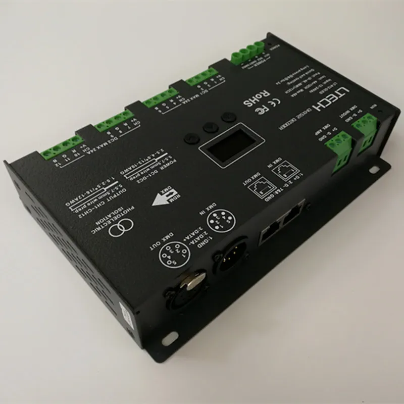 LTECH LT-912-O светодиодный Светодиодный контроллер dmx декодера DC12-24V вход 4A* 12CH 12 выходной канал RGB/RGBW светодиодный контроллер XLR-3/RJ45