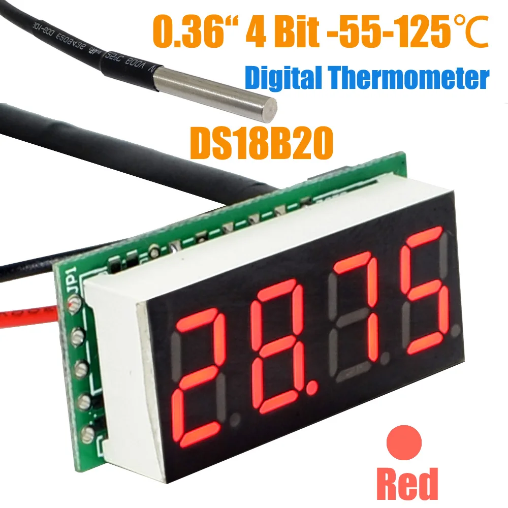 Температура ds18b20 зонд-55 до 125 градусов Цельсия 4 цифровой термометр 0,36 дюйма красный светодиод+-10000231