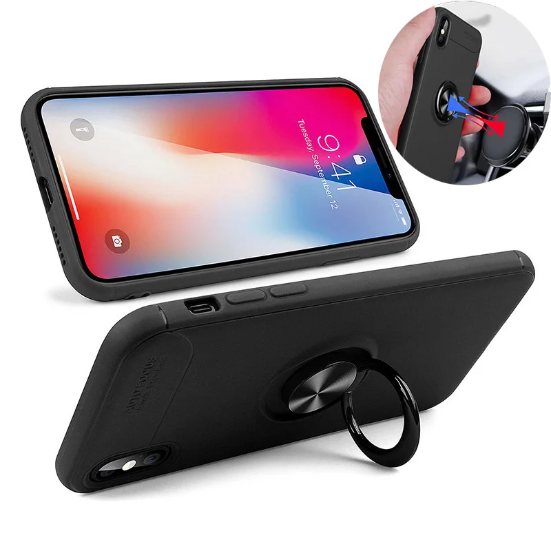 Luxury Magnetic Ring Stand Silicone Anti Shock Phone Case For iPhone X XS Max XR Cover Cases 8 7 6 6S Plus |