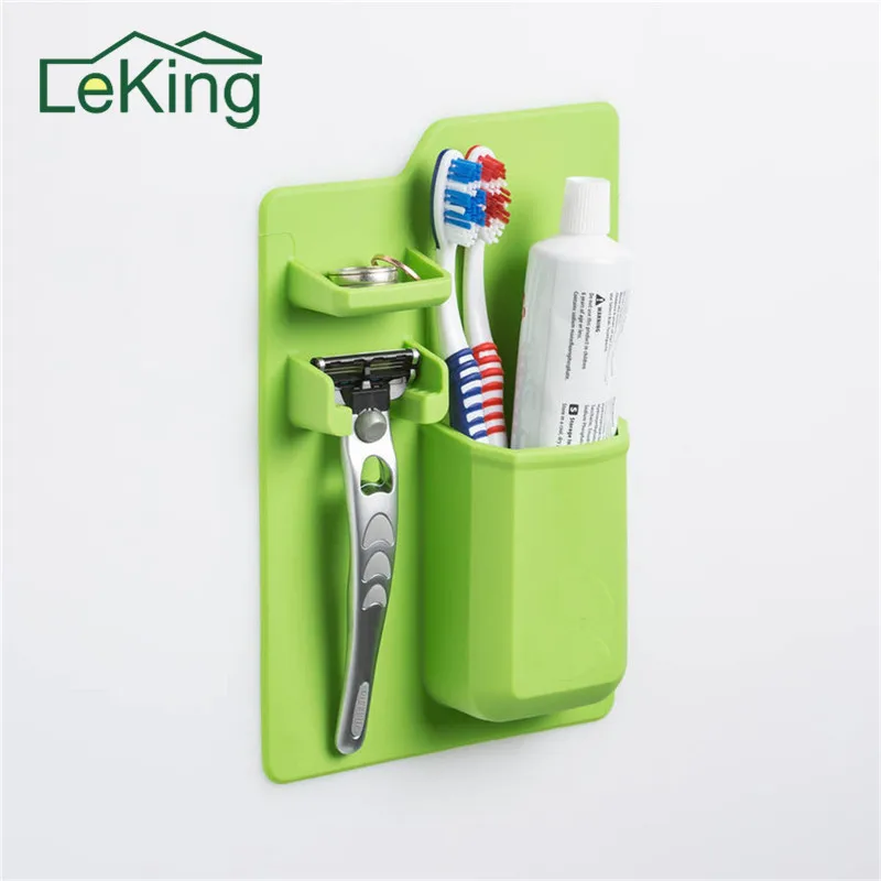 

Silicone Bathroom Storage Organizer Suction Toothbrush Holder Toothpaste Holder for Bathroom Mirror Shower 3 Colors