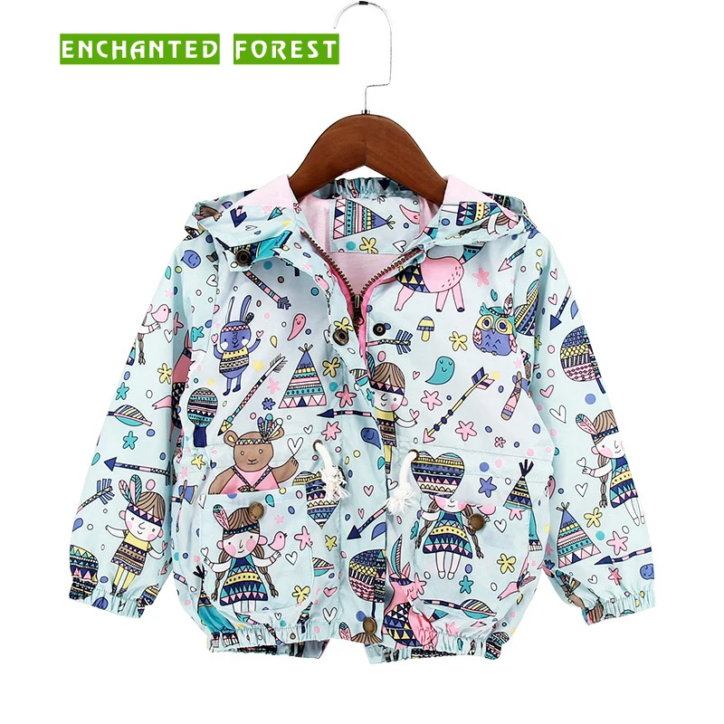 

Children's Coats New Polyester Fabric Children's Clothes Spring and Autumn Girls' Jacket Doodle Windproof Kids Outerwear