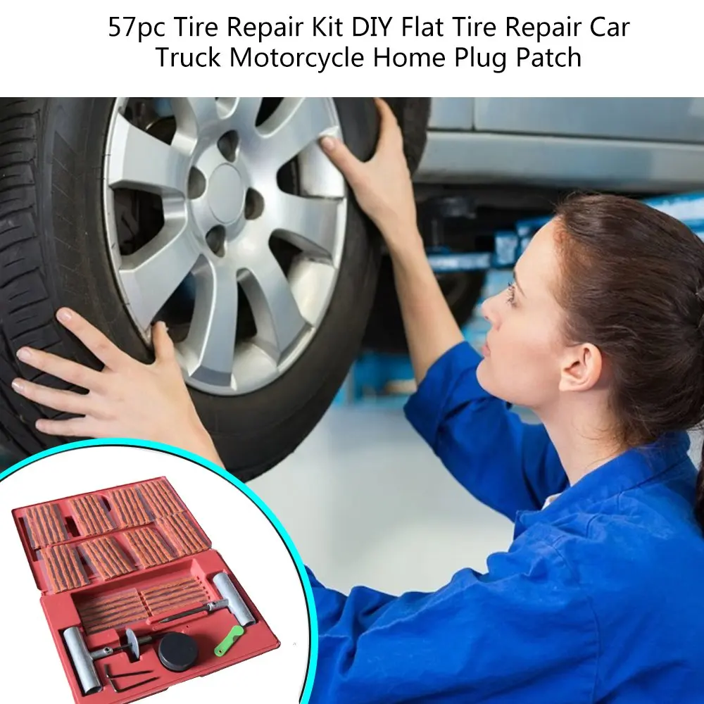 57pc Tire Repair Kit DIY Flat Tire Repair Car Truck Motorcycle Home Plug Patch