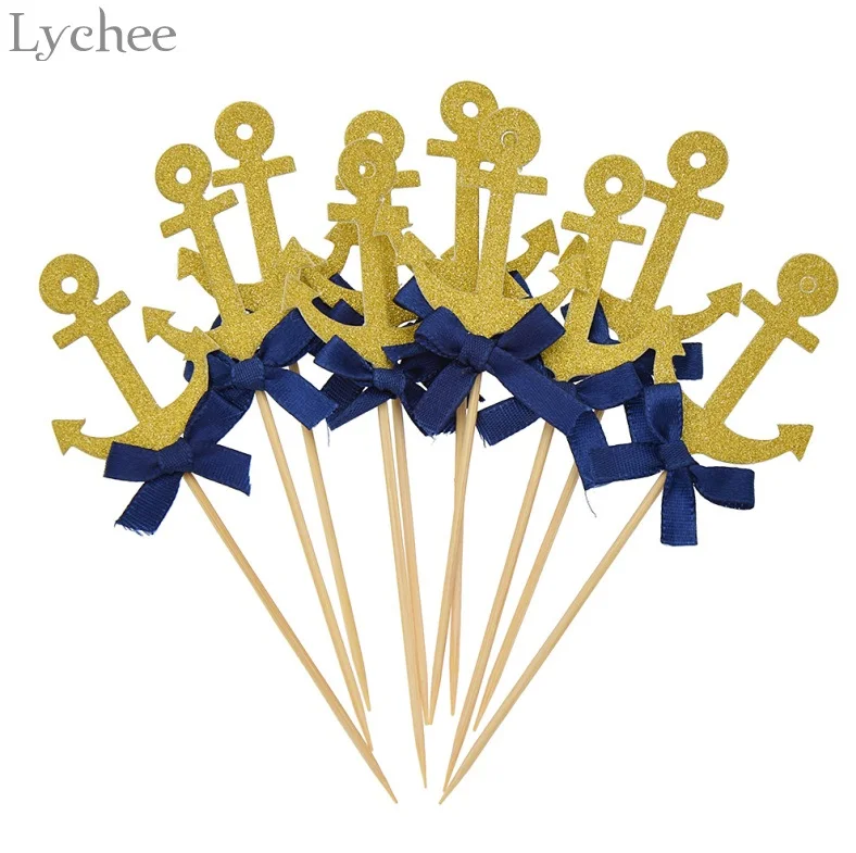 1 Lychee 10 шт. бант блеск якорь кекс Топпер детский душ день рождения торт Топпер Свадьба год вечерние украшения - Цвет: 1