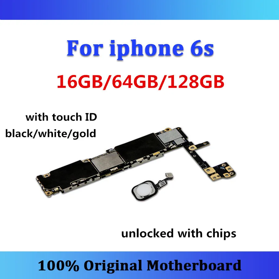 Разблокированная материнская плата для iphone 6s с сенсорным ID, оригинальная материнская плата 16 Гб/32 ГБ/64 Гб/128 ГБ, черная/белая/Золотая/Розовая материнская плата IOS