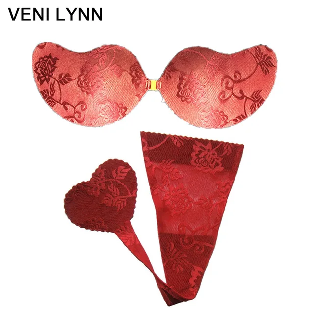 VENI LYNN Self Adhesive Silicone Bra C String Panty Set Women Lace
