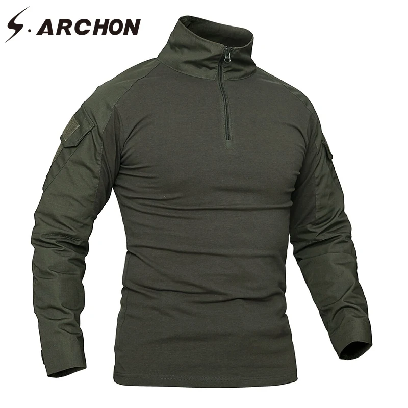 

S.ARCHON Outdoor Tactical Long Sleeve T Shirt Men Navy Blue Solid Camouflage Army Combat Shirt Airsoft Paintball Clothes Shirt