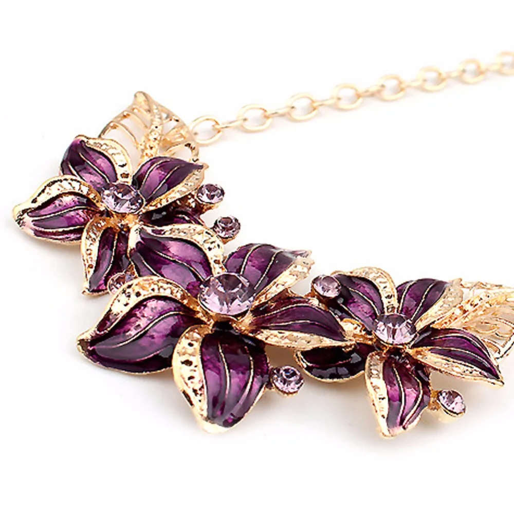 JAVRICK 1 комплект тренд женский кристалл цветок себе ожерелье серьги комплект ювелирных изделий черный/синий/фиолетовый/белый