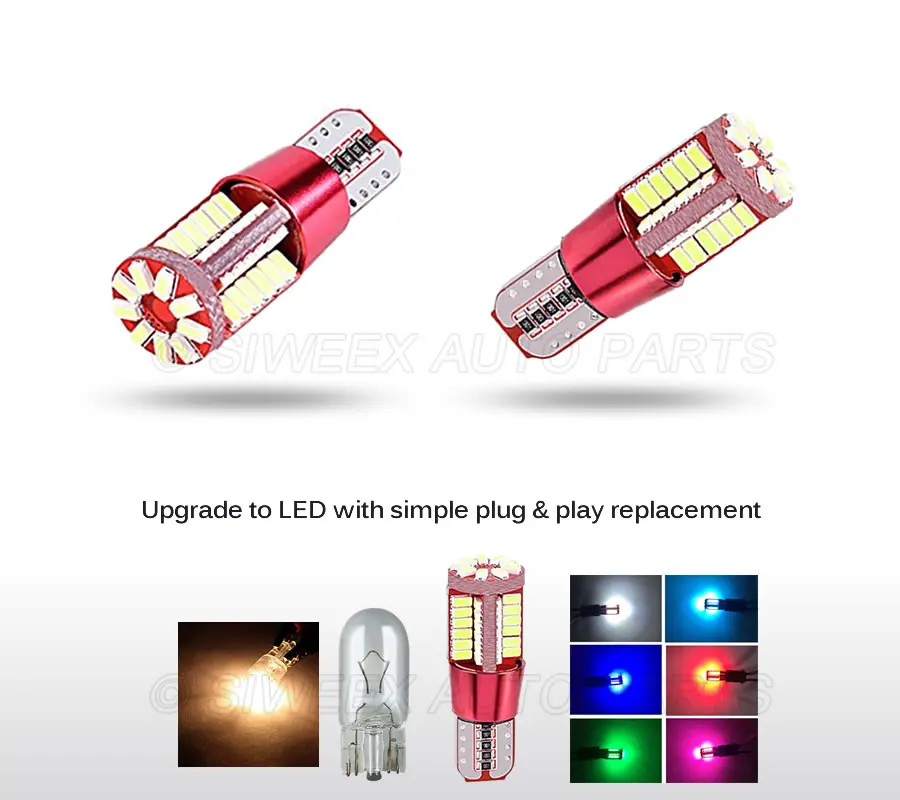 2 шт. светодиодный лампы семь Цвета T10 Canbus Error Free 57 SMD 4014 супер яркий Автомобильный светодиодный 12V для внутренняя Лицензия плиты парковка светильник