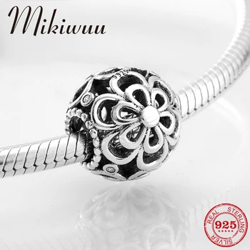 

Real 925 Sterling Silver Accessories hollow out flowers fine DIY beads Jewelry making Fit Original Mikiwuu Charm Bracelet