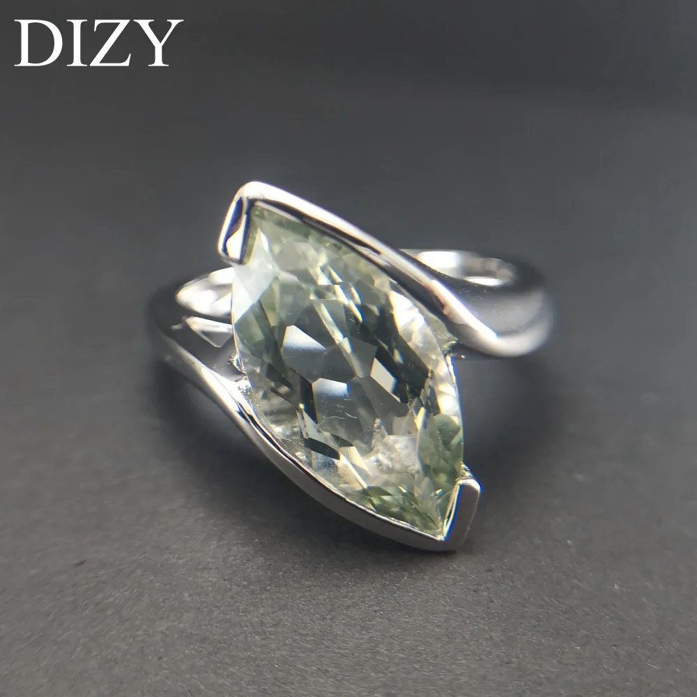 

DIZY Natural Green Amethyst Ring Solid 925 Sterling Silver Marquise Cut Gemstone Ring for Women Wedding Band Engagement Jewelry