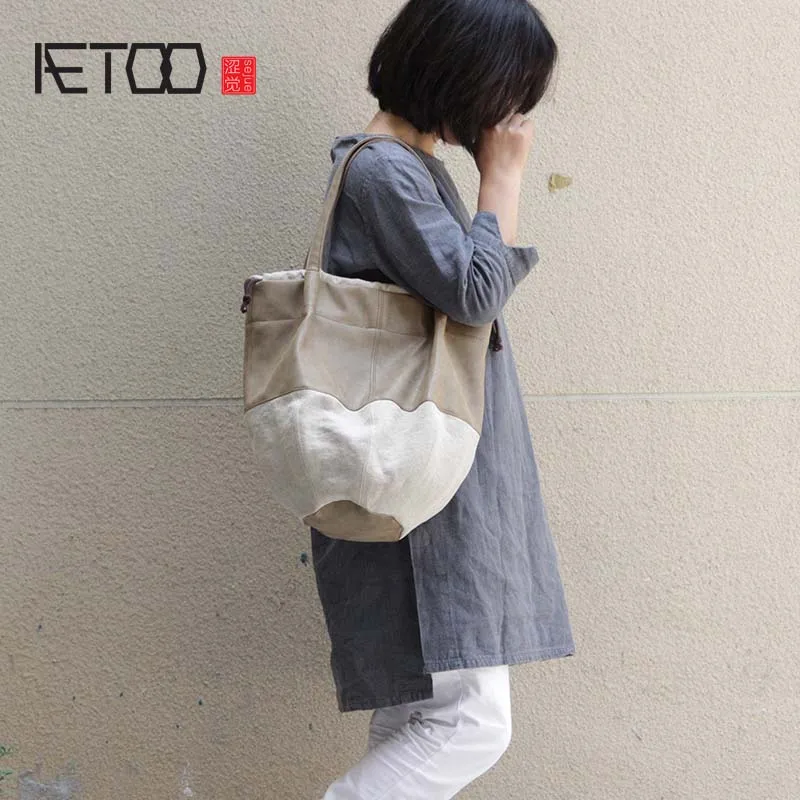 

AETOO Cloth shoulder canvas bulk art oblique simple wild cotton and linen new bucket bag casual handbag