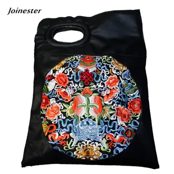 

New Arrival Ladies' Floral Embroider PU Handbag Ethnic Style Leisure Shopping Tote Fashion Suitcase Functional Versatile Bag