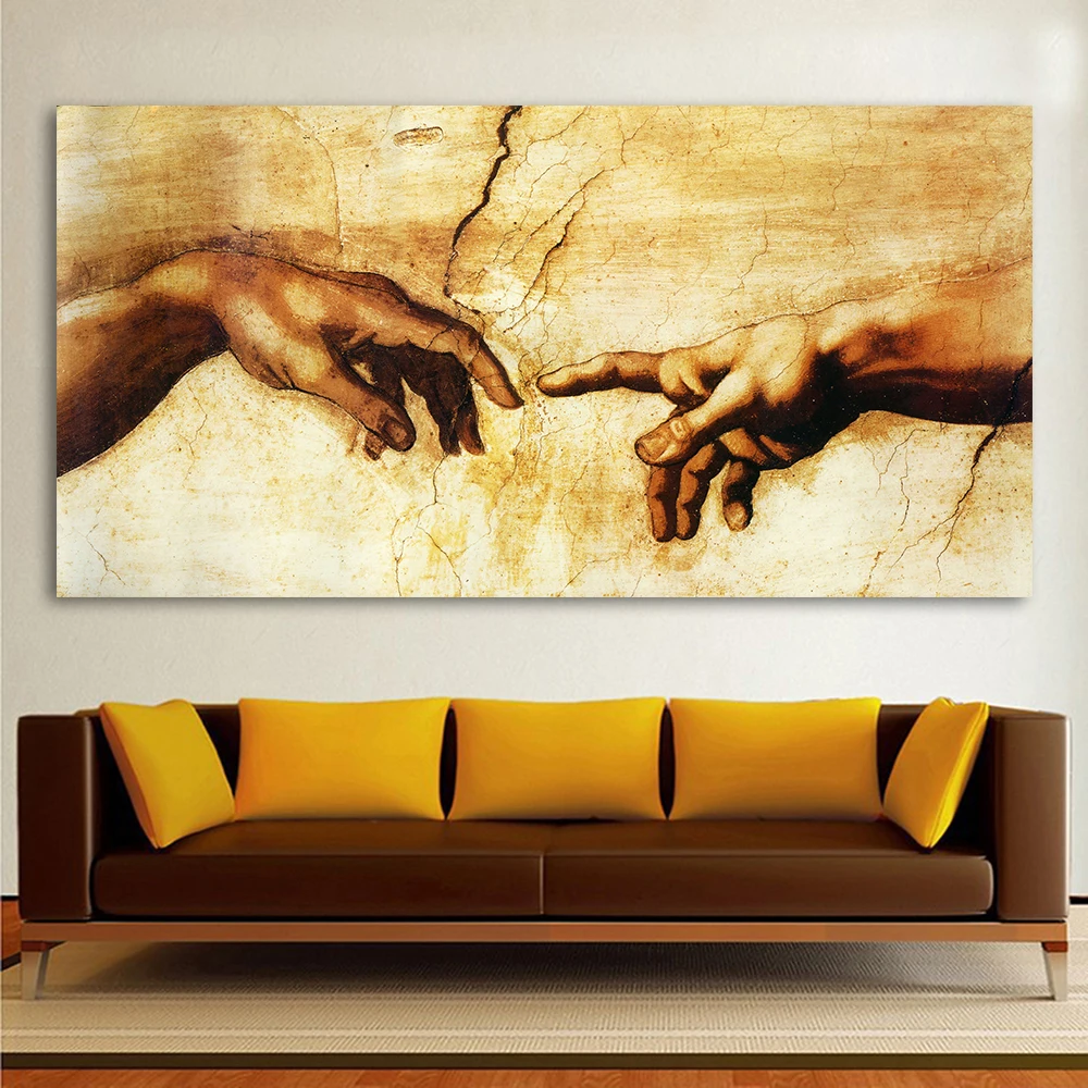 Us 5 56 31 Off Hdartisan Klasik Lukisan Dekoratif Kanvas Seni Michelangelo Penciptaan Adam Home Decor Dinding Gambar Untuk Ruang Tamu Ada Bingkai In