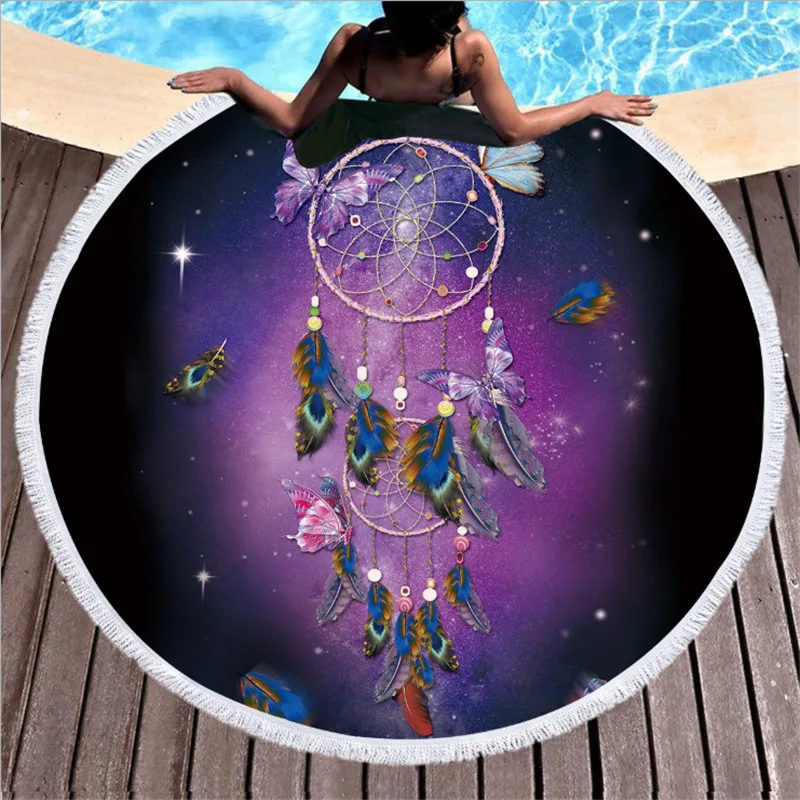 Billige XC USHIO Runde Strand Handtuch Mit Quaste Traum Catcher Mikrofaser 150cm Für Schwimmen Bad Picknick Wandteppich Decke 2019 stil