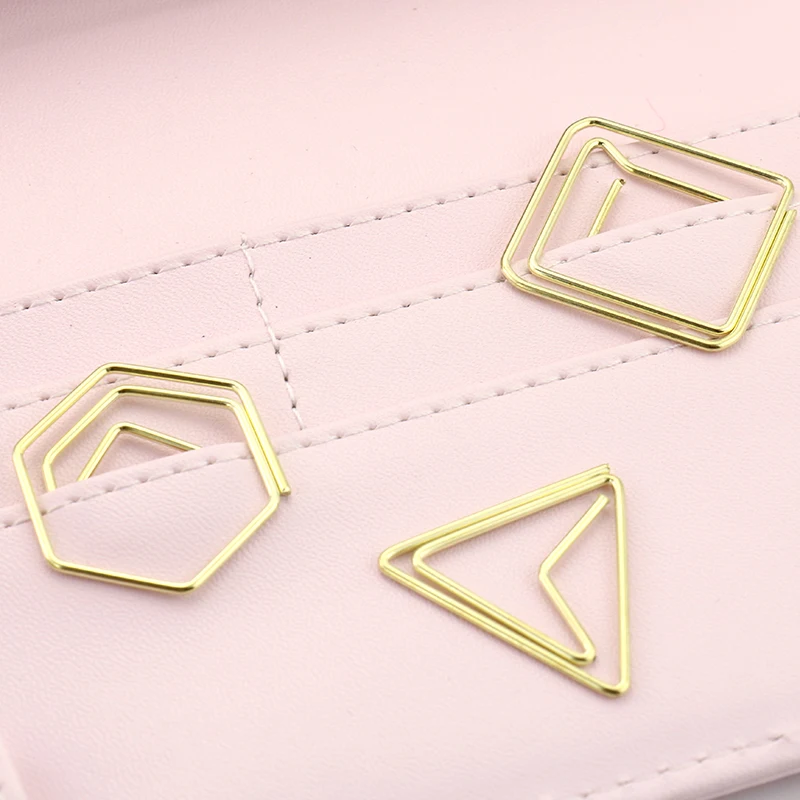 

10pcs/pack Brief Style geometric Shaped Metal Paper Clip gold Bookmark Stationery School Office Supply Escolar Papelaria H0093