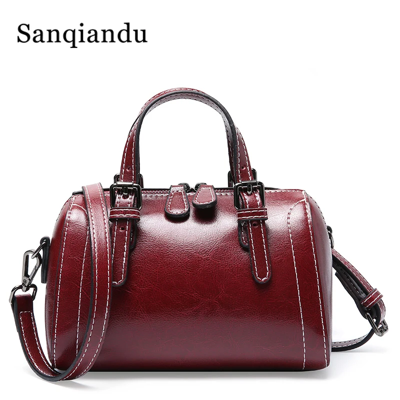 

Luxury Handbags Vintage Red Handbag Women Genuine Leather Shoulder Bags for Women Crossbody Bag Tote Bag Boston sac main femme