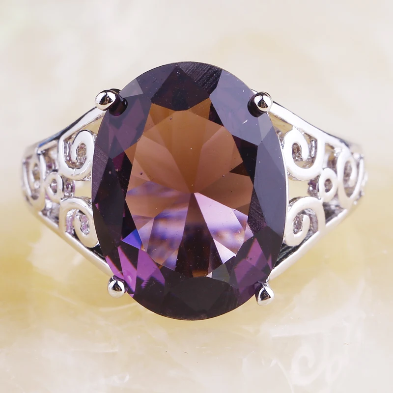 

lingmei Wholesale Fashion New Oval Cut Purple Silver Color Ring Size 7 8 9 10 Cocktail Nice Women Men Jewelry Party Gift