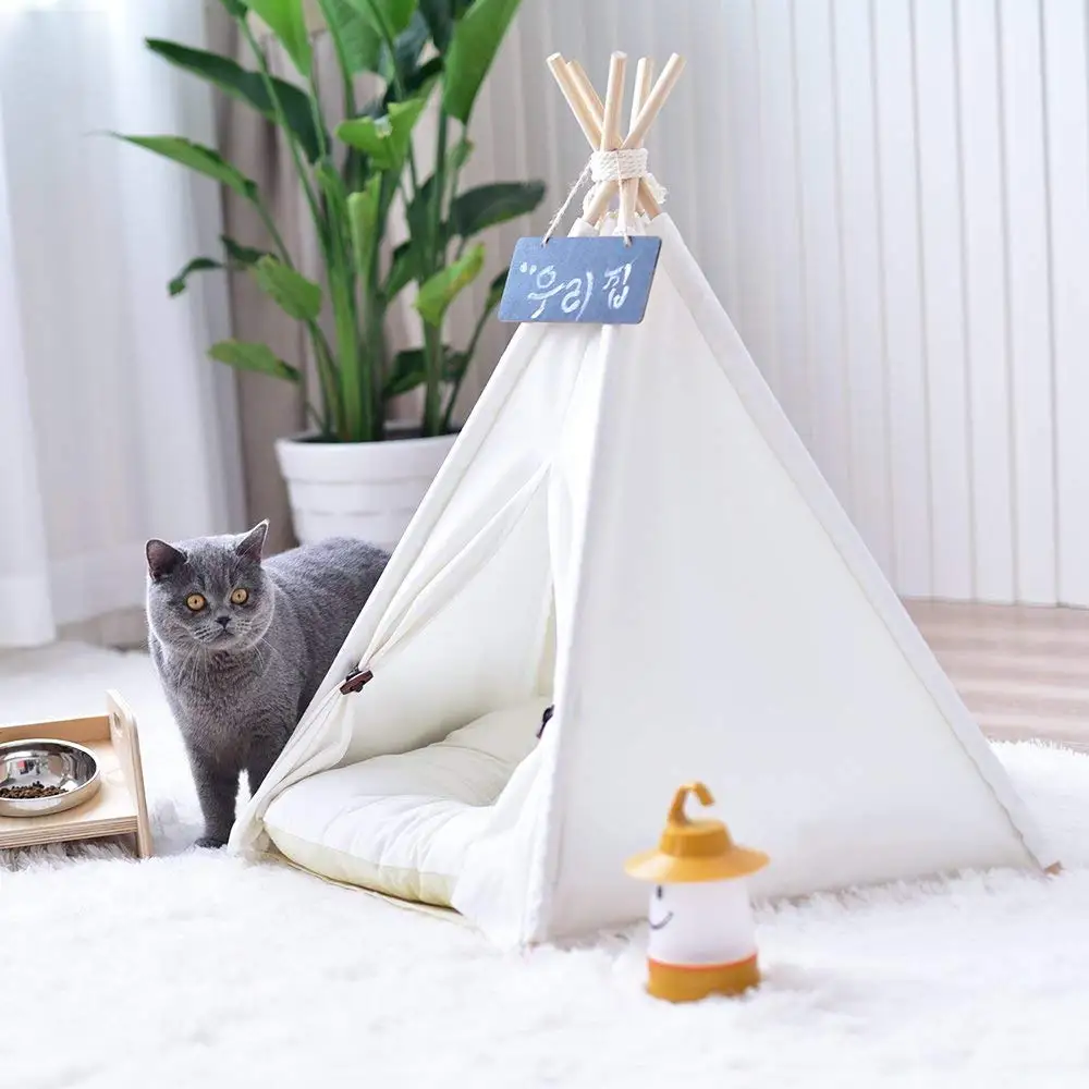 Обычная белая холщовая палатка для собак и кошек Типи без подушки