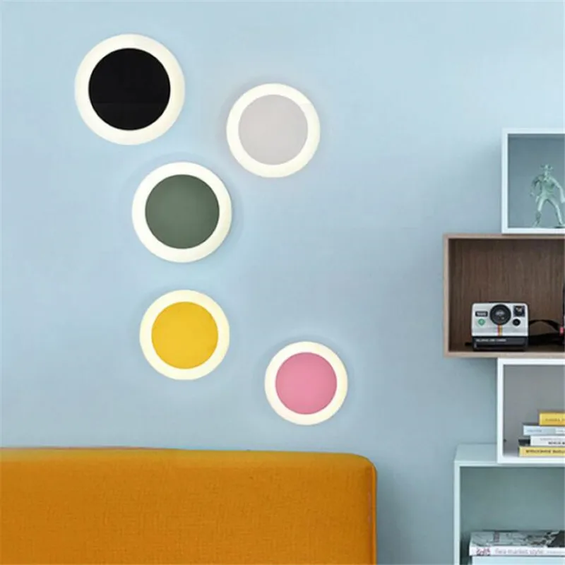 

Modern Simple Colorful Round Iron Led Wall Lamp for Foyer Bedroom Aisle TV Background Lighting Fixture 2408
