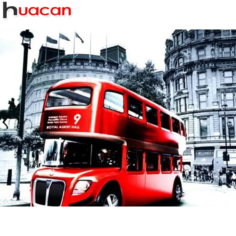 

HUACAN 5D DIY Diamond Painting Bus Diamond Embroidery Street Full Drill Square Picture Of Rhinestone Decor Home Handmade