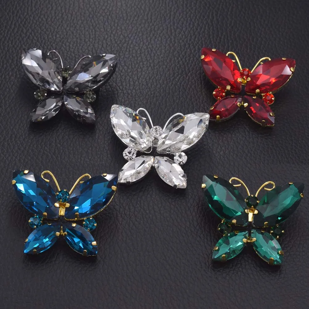 

4cm Exquiste Butterfly Shiny Acrylic Strass Buttons Flat back Sew on Appliques Garment Decorations glue on handmade Accessories