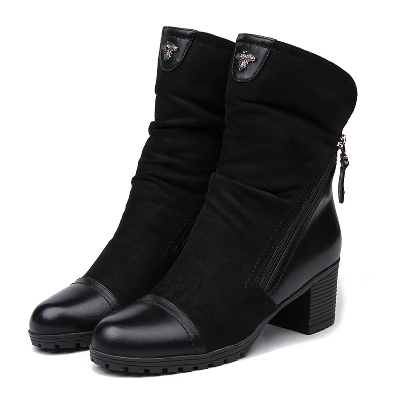 AIMEIGAO New Arrival High Heels boots Women Suede Leather Black Boots Double Zip Short Plush High Quality Women Shoes