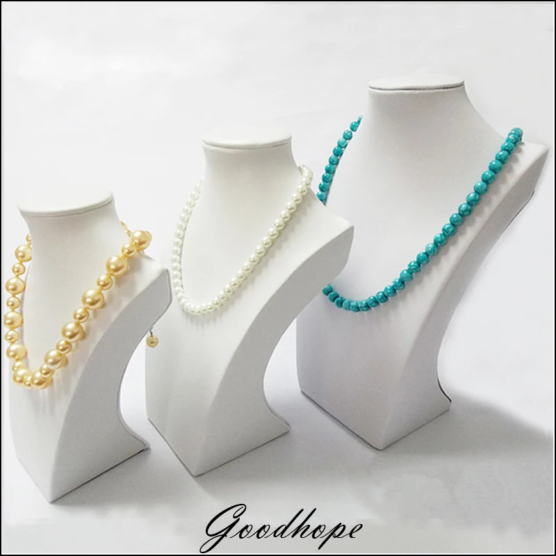  3pcs White PU Leather Neck Shelf Models Necklace Pendant Holder Mannequin Bust Jewelry Display Stan