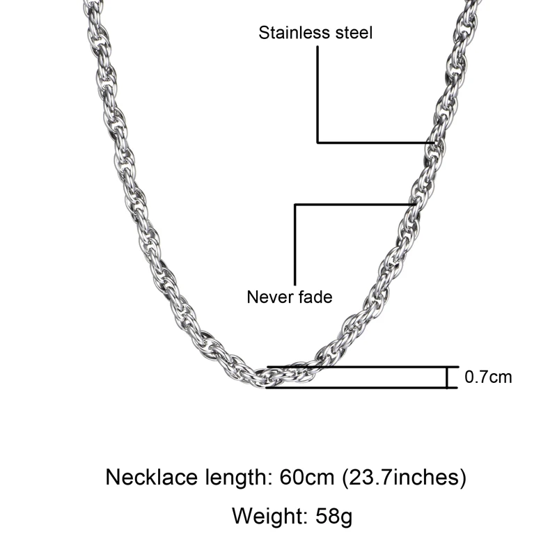 Хип-хоп ширина 7 мм Нержавеющая Сталь Серебряная цепочка Ожерелье 316L нержавеющая сталь витое ожерелье для мужчин ювелирные изделия Прямая поставка