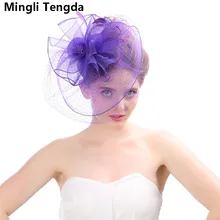 High Quality Linen Feather Ladies Small Hats Net Yarn Wedding Hats for women Elegant chapeau femme mariage Mingli Tengda