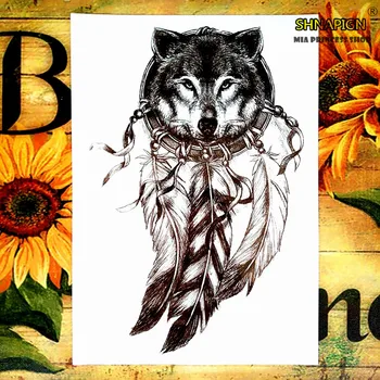 

SHNAPIGN Black Wolf Totem Temporary Body Art Flash Tattoo Stickers 12*20cm Waterproof Henna Styling Home Decor Wall Sticker