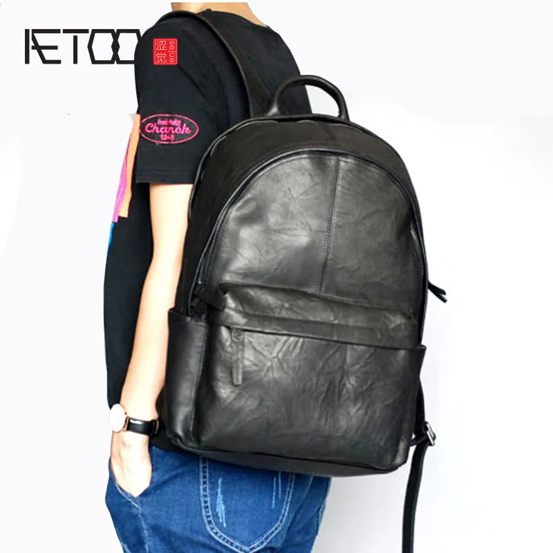 

BJYL Genuine Leather Backpack Men High Quality Leather Travel Backpacks Man Vintage Big Casual School Shoulder Bags Rucksack