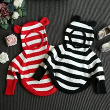 Для маленьких девочек свитер с капюшоном с милыми ушками свитера в полоску Дети Девочка удобный свитер зимняя одежда