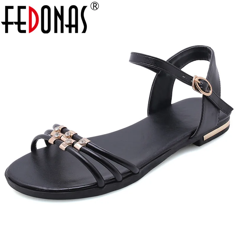

FEDONAS New Fashion Concise Women Sandals 2019 Summer Genuine Leather Rome Square Heeled Classic Shoes Woman Casual Basic Shoes