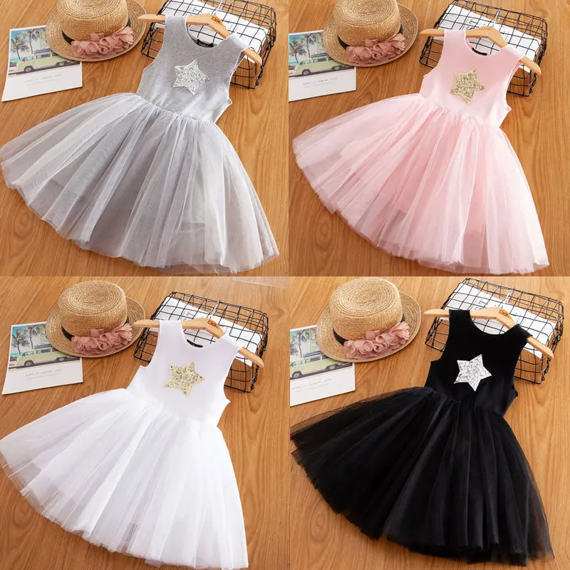 Нарядное платье для девочек свадебные летние платья с пентаграммой для маленьких девочек, платье-пачка принцессы, повседневная одежда для детей возрастом 3, 4, 6, 8 лет