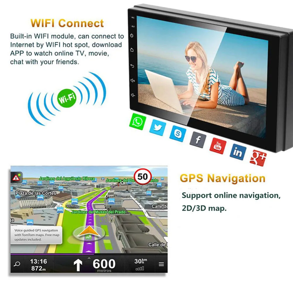 

Car GPS Navigation Radio Player Bluetooth Full HD 1080P 7 Inch Wifi Music RAM 1GB SL@88
