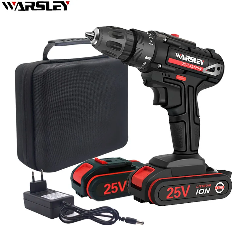 

25V cordless electric screwdriver drill household lithium battery drill Screwdrivers with 2 batteries power tools