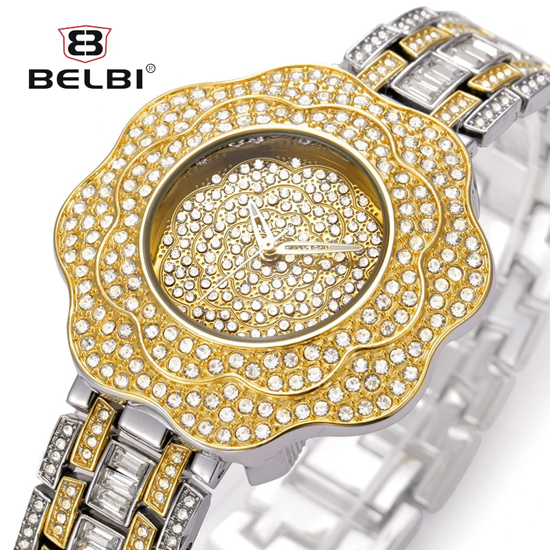 

BELBI Top Brand Women Bracelet Watches Ladies Flower Dial Rhinestone Quartz Wrist Watch Luxury Fashion Quartz Watch