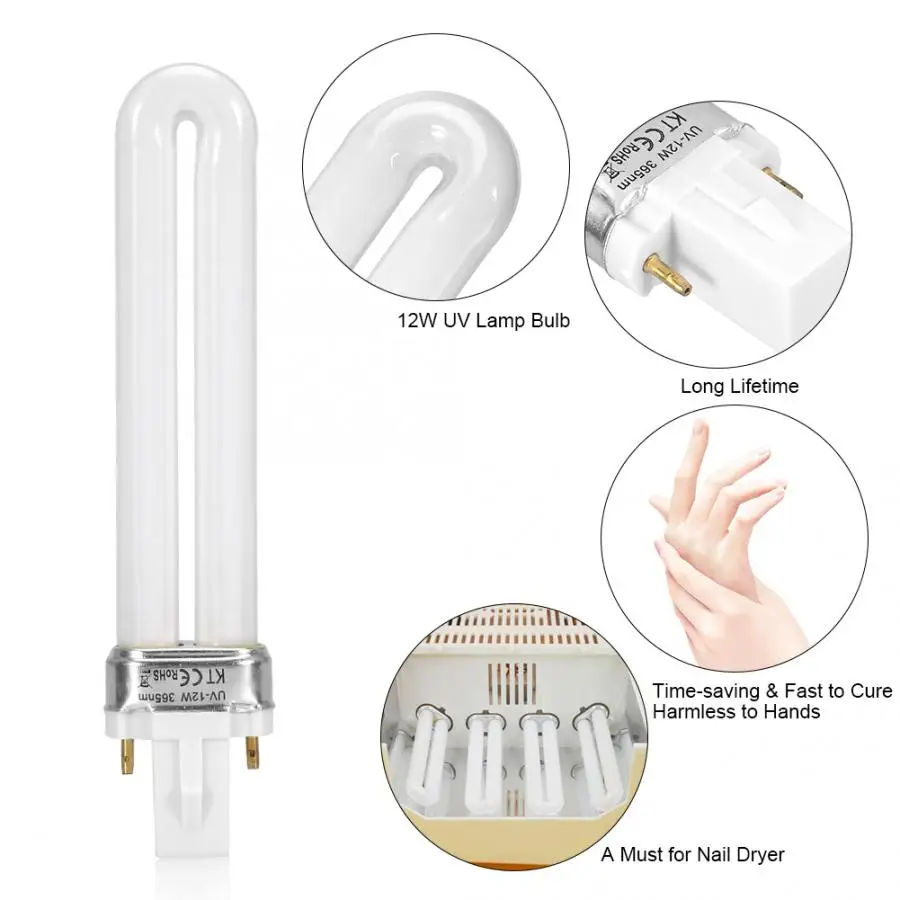 

2Pcs Set 12W UV LED Lamp Bulb for Nail Art Gel Curing Dryer Light Tube Replacement U-Shape for UV Lamp Nail Dryer Manicure Tool