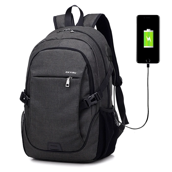 

Large Capacity Rucksack Durable Solid Color Backpack Canvas Travel Bag Outdoor Hiking Camping Shoulder Bag with USB Port for Men