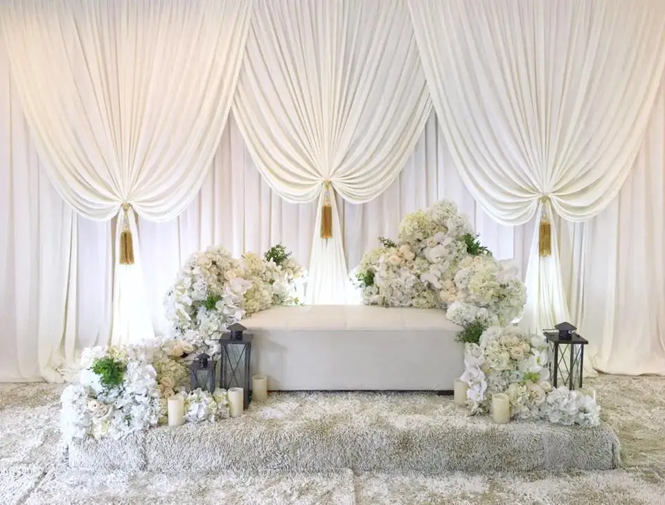 White Wedding backdrop with beautiful swags stage curtain decoration-in