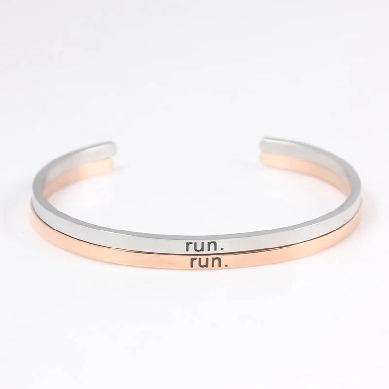 

Fashion Stainless Steel Bangle Personalized Run. Engraved Positive Inspirational Quote Cuff Mantra Bracelets for Women