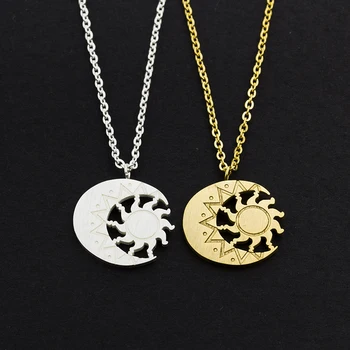 

10PCS Boho Hippie Sun Crescent Moon Charm Necklaces For Women Men Stainless Steel Chain Choker Necklace Bridesmaid Gift Colar