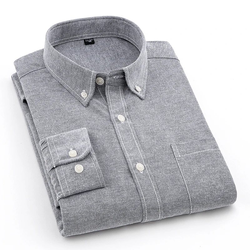 Men's Smart Casual Slim fit Button down Oxford Dress Shirt with Single Pocket Long Sleeve High