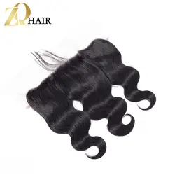 ZQ перуанский объемная волны волосы кружева фронтальной 13 "x 4" Бесплатная/средний/три части закрытия шнурка цельнокроеное платье